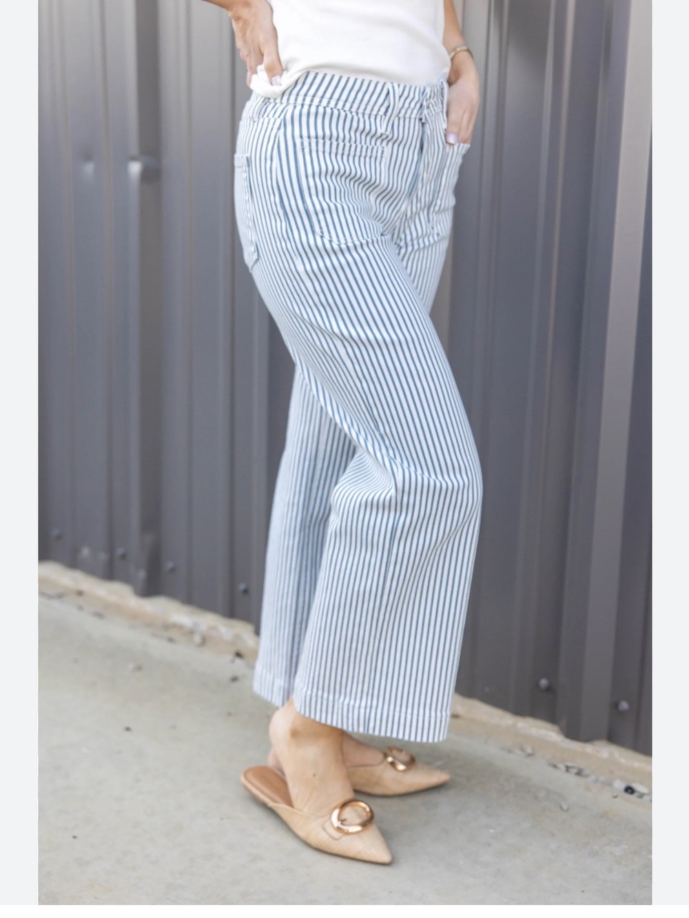 Wide Leg Striped Sailor Pants - Blue & White KanCan Elora Denim Jeans Pearl 24 1 - Picture 3 of 12